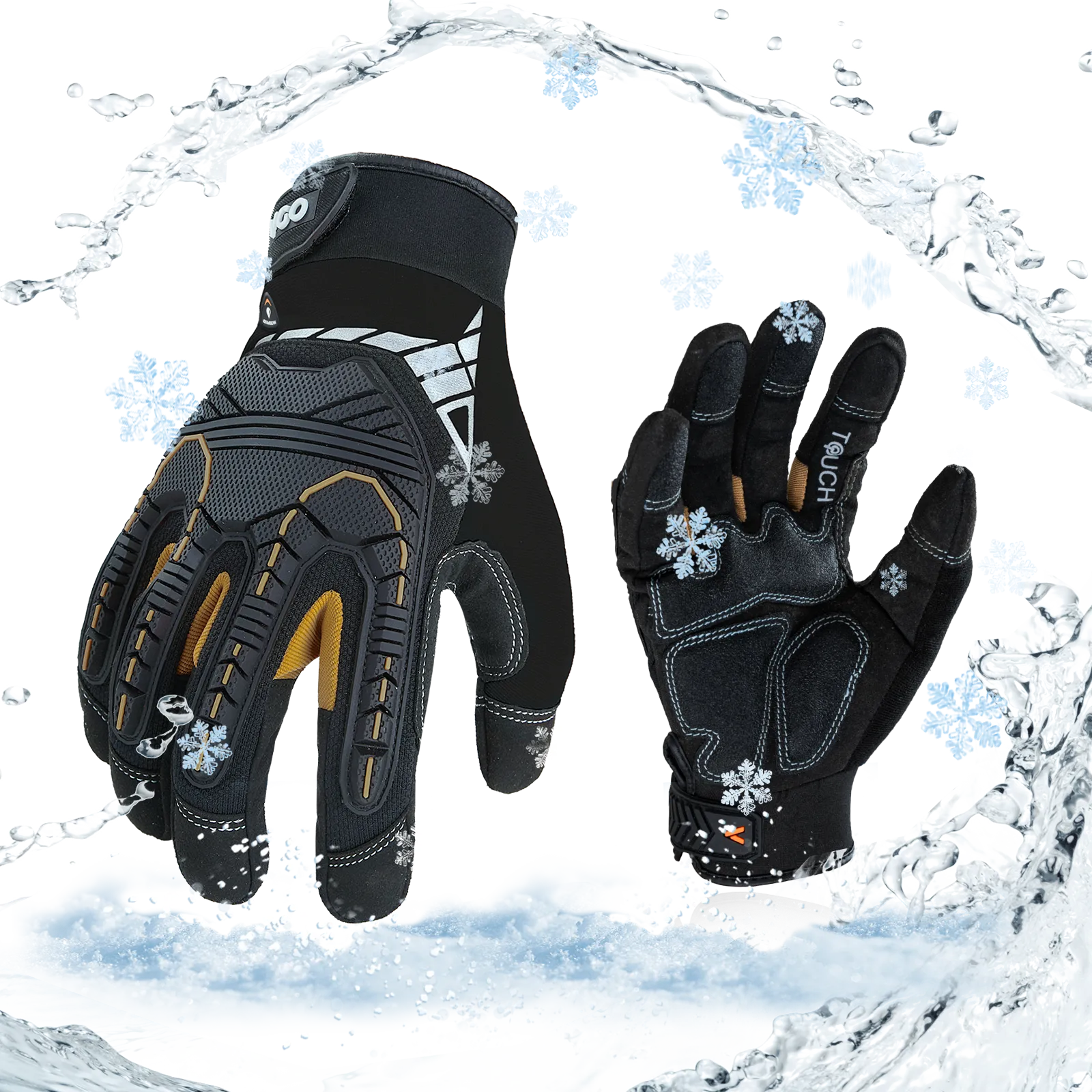 VGO 32°F/0℃ Winter Mechanic Gloves, Cold Weather Waterproof Heavy Duty Safety Work Gloves,w/3M Thinsulate Lining (Black, SL8849FW)