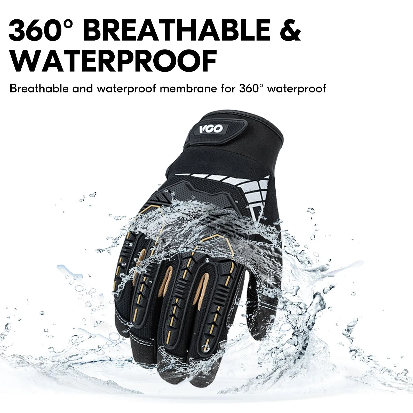 VGO 32°F/0℃ Winter Mechanic Gloves, Cold Weather Waterproof Heavy Duty Safety Work Gloves,w/3M Thinsulate Lining (Black, SL8849FW)