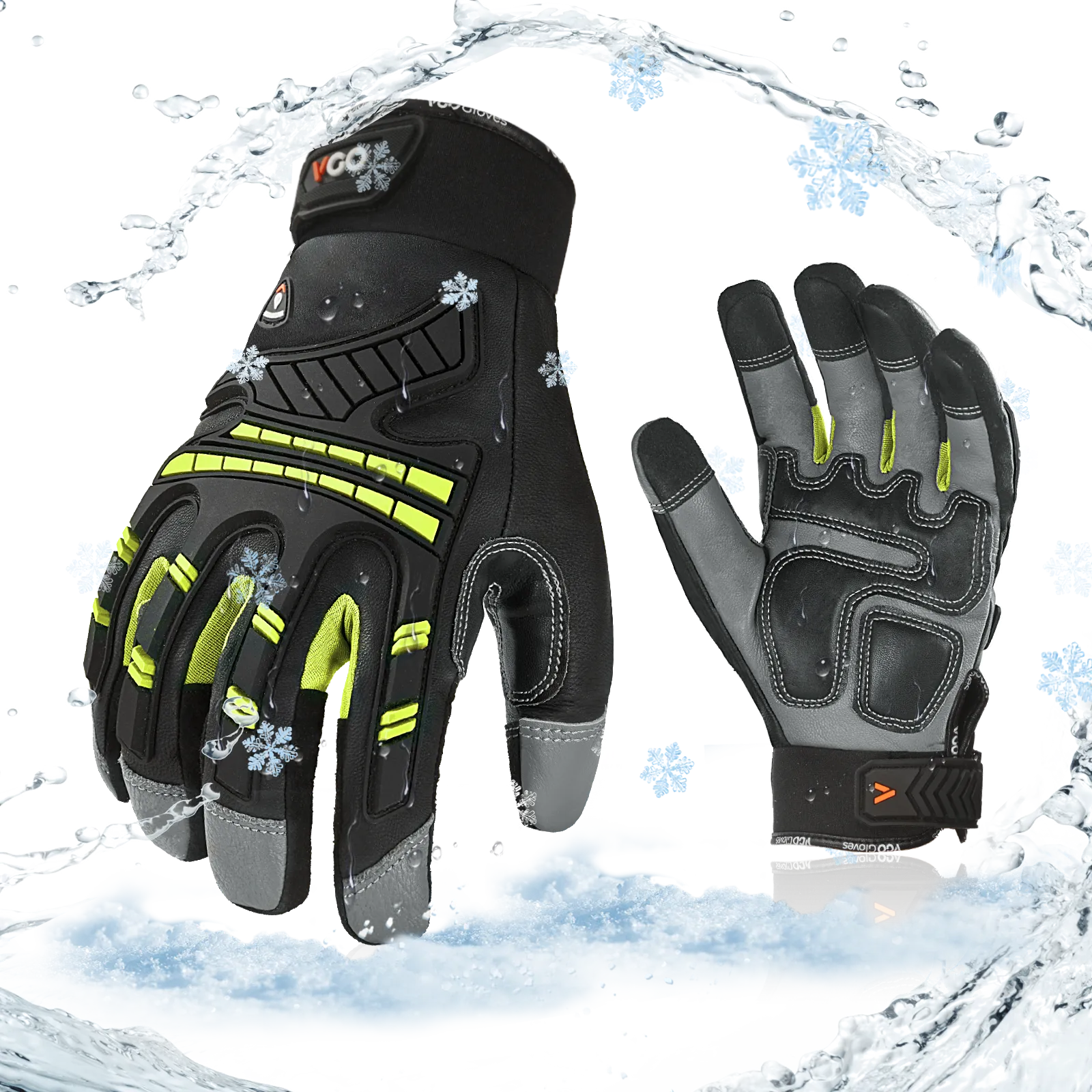 VGO  -4℉ or above Winter Waterproof High Dexterity Heavy Duty Mechanic Glove, Rigger Glove, Anti-vibration, Anti-abrasion, Touchscreen (GA8954FW-GRE)