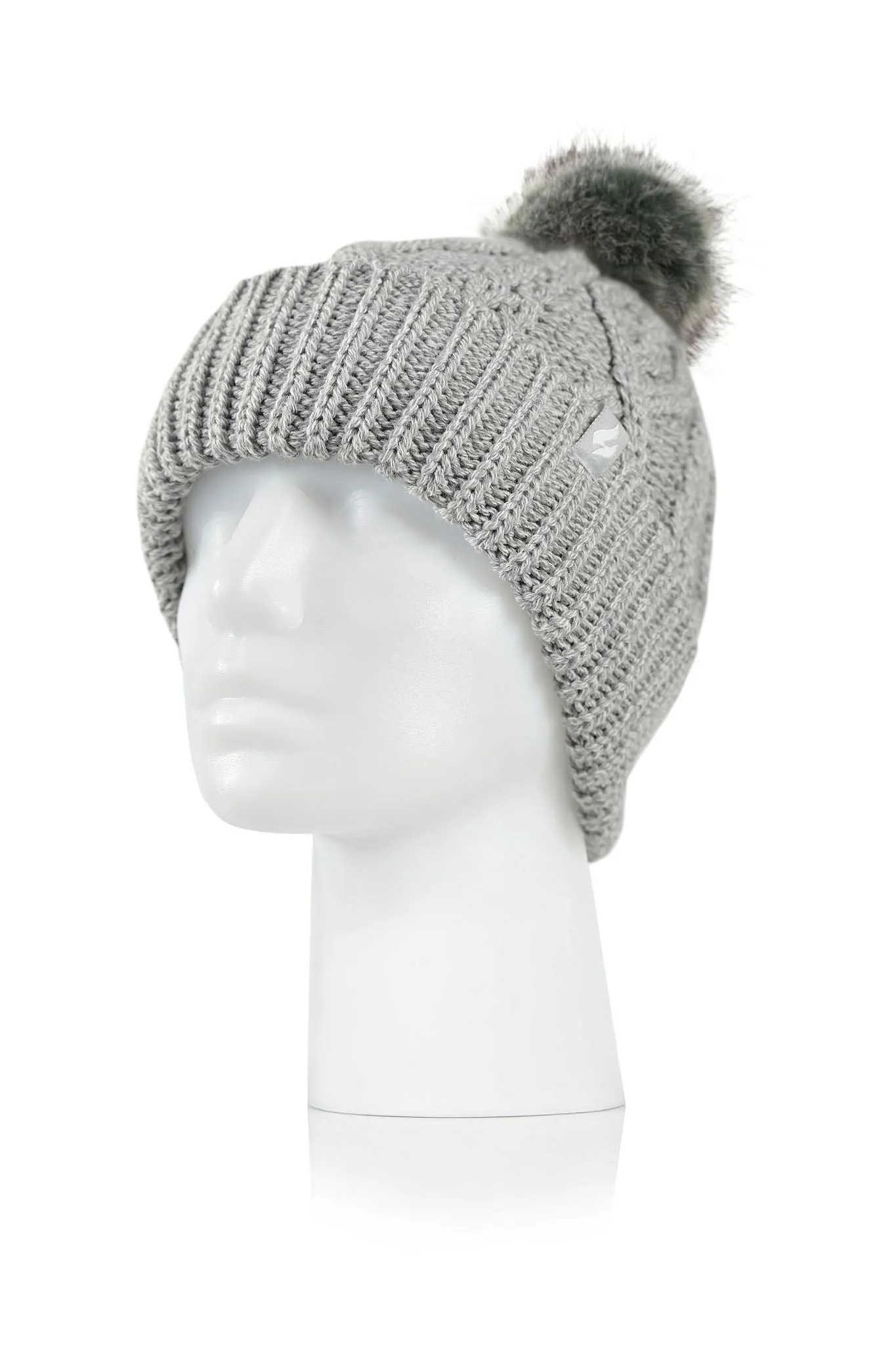 Women's Brina Solid Cable Knit Roll Up Hat with Pom-Pom