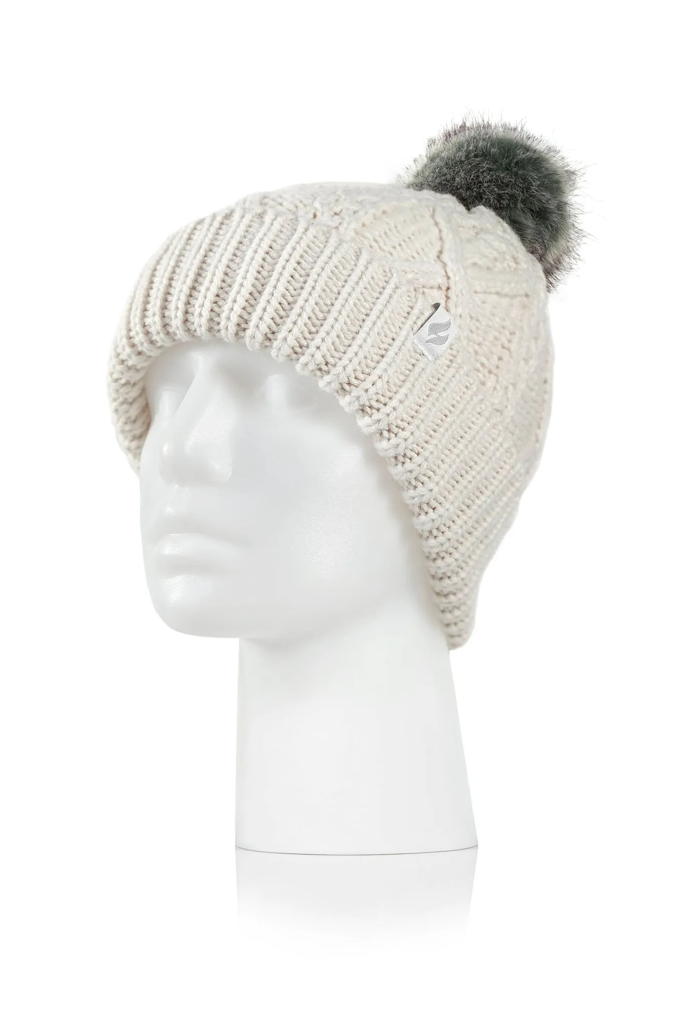 Women's Brina Solid Cable Knit Roll Up Hat with Pom-Pom