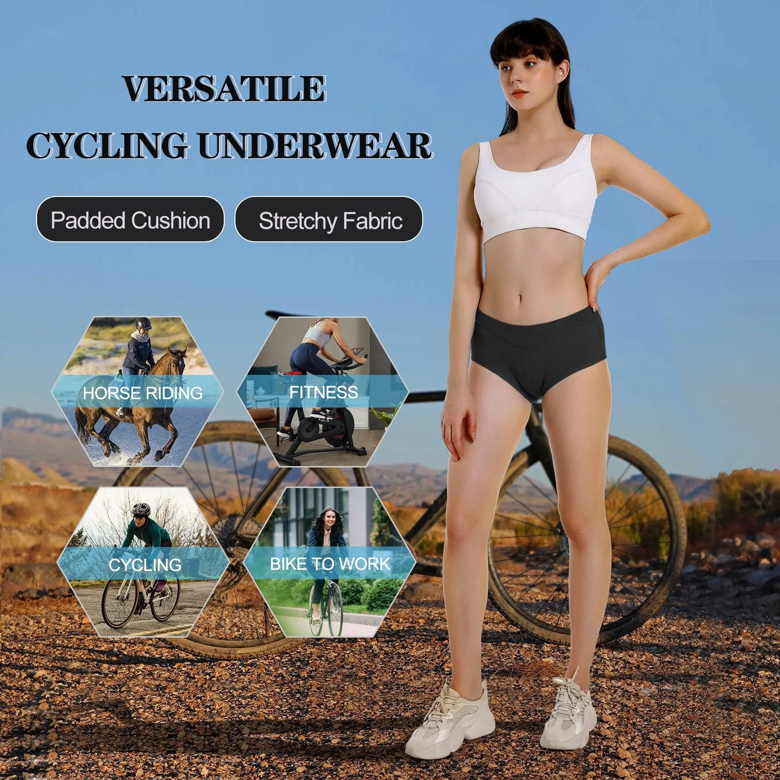 Women's Cycling Underwear, 4D Padded Gel Bike Shorts Quick Dry Cycling Knickers Lightweight Bicycle Briefs