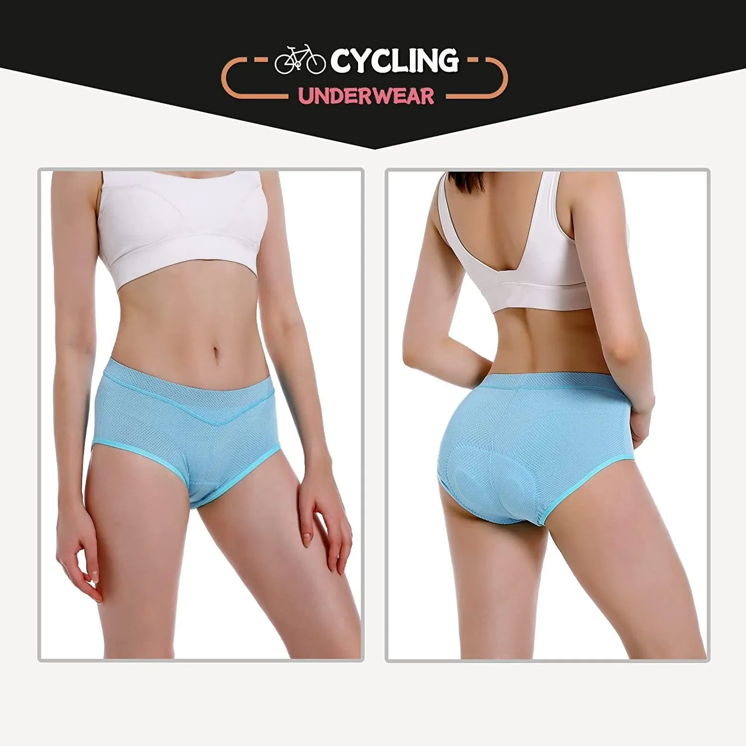 Women's Cycling Underwear, 4D Padded Gel Bike Shorts Quick Dry Cycling Knickers Lightweight Bicycle Briefs